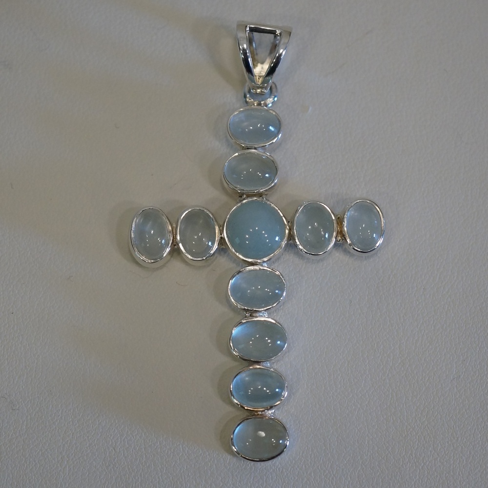 Sterling Silver (.925) Genuine Aquamarine Cross - Picture 1 of 5